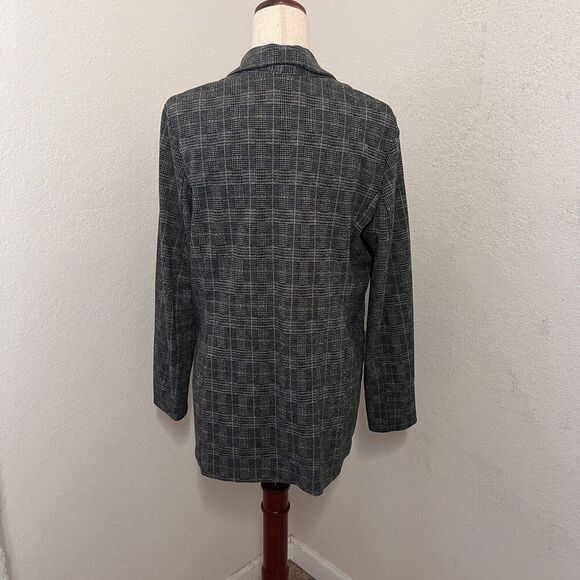 Max Studio Womens Boyfriend Blazer Size M  Gray Plaid Open Front Knit Stretch - Picture 4 of 8